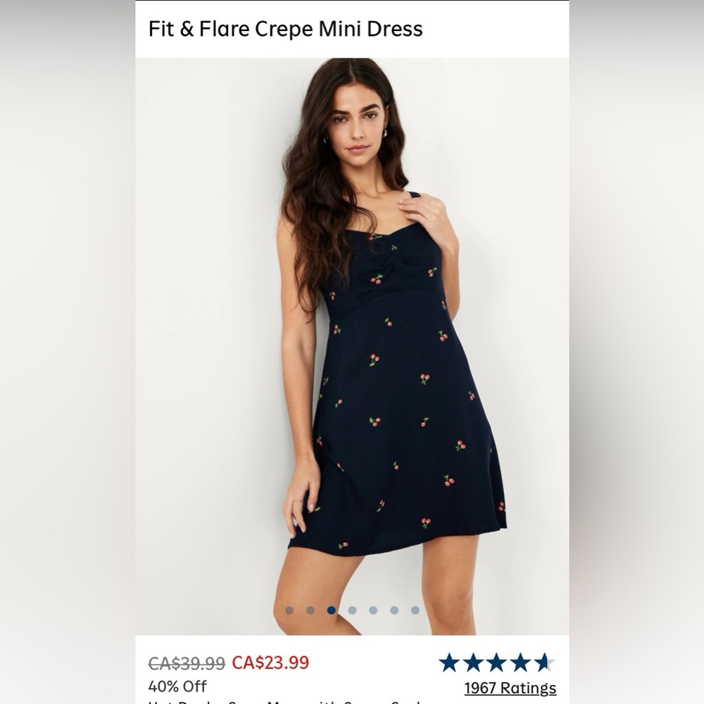 Large TALL NWT Fit & Flare Navy Cotton/Linen Dress with cherry print and pockets